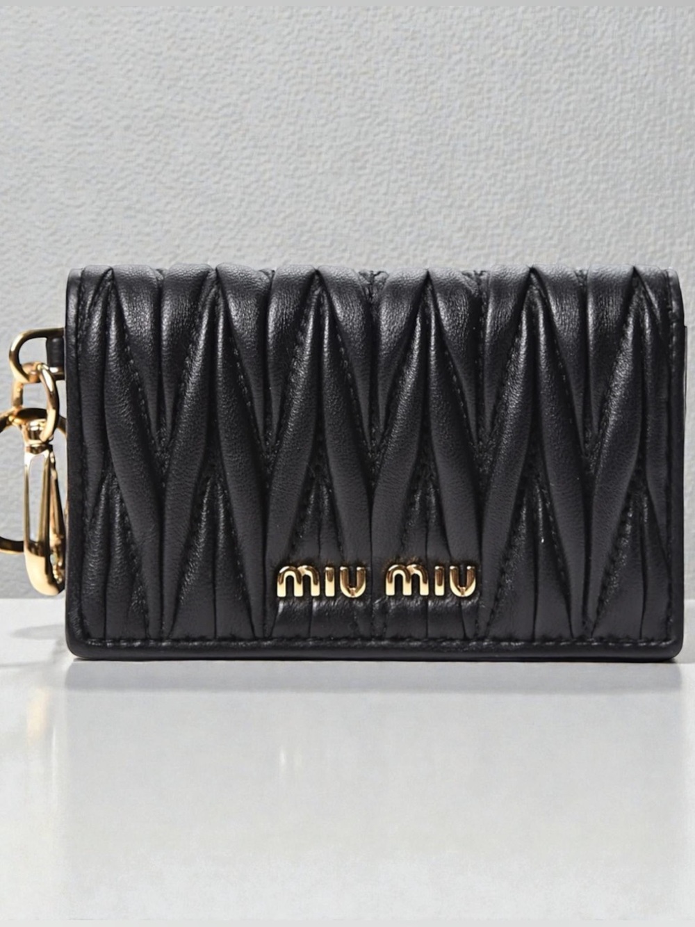 AUTHENTIC Miu Miu Black Matelassé Leather Key & Card Holder- FREE COA